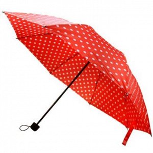 Зонт механический "Горошек" плащевка, 8 лучей, д/купола 94см, 3 сложения, 24см в сложенном виде, пластмассовая ручка, белый на красном, 255гр (Китай)