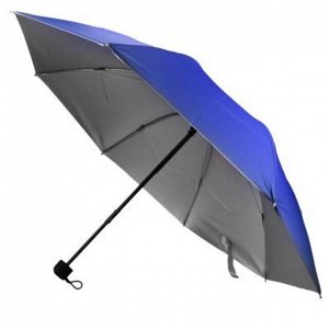Зонт механический "Серебро" плащевка, 8 лучей, д/купола 98см, 3 сложения, 25см в сложенном виде, пластмассовая ручка, синий, 260гр (Китай)