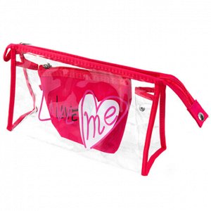 Косметичка "Люби меня" набор 2шт: 25х15х8см, 15х13х5см со съемной ручкой, ПВС, на молнии, розовый (Китай)