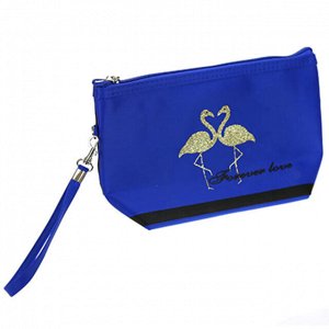 Косметичка "Золотой фламинго" 23х7х15см , нейлон, на молнии, на подкладке, с ручкой, синий (Китай)