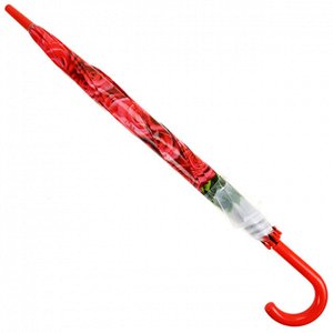 Зонт-трость полуавтомат "Розы" ПВХ, фотопечать, 8 лучей, д/купола 78см, 80см в сложенном виде, пластмассовая ручка, прозрачный, красный, 360гр (Китай)