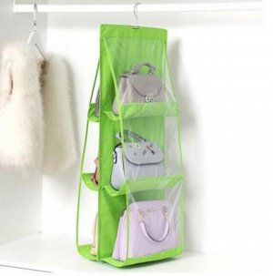 Органайзер для хранения сумок, вещей, подвесной, 2-х сторонний, металлический крючок, 6 карманов, 83х35см, спанбонд/ПВХ, цвета микс (Китай)