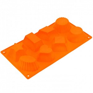 Форма силиконовая для выпекания "Ассорти" на 8 штук, 29,5х16см h3,5см, цвета микс (Китай)
