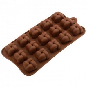 Форма силиконовая для шоколада (льда, мармелада) "Плетенка - 15 штук" 19,5х10см h1,5см, цвет - шоколадный (Китай)