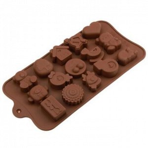 Форма силиконовая для шоколада (льда, мармелада) "Сказка - 15 штук" 19,5х10см h1,5см, цвет - шоколадный (Китай)