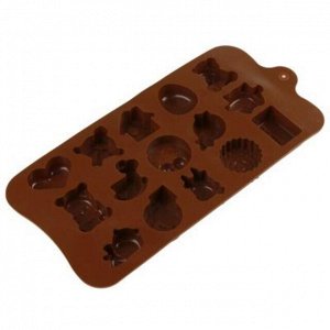 Форма силиконовая для шоколада (льда, мармелада) "Сказка - 15 штук" 19,5х10см h1,5см, цвет - шоколадный (Китай)
