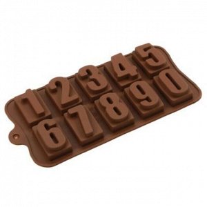 Форма силиконовая для шоколада (льда, мармелада) "Цифры - 10 штук" 19,5х10см h1,5см, цвет - шоколадный (Китай)