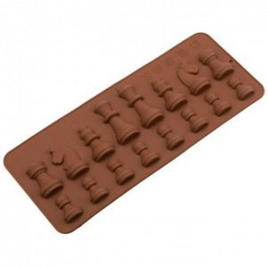 Форма силиконовая для шоколада (льда, мармелада) "Шахматы - 16 штук" 20,5х8,5см h1см, цвет - шоколадный (Китай)