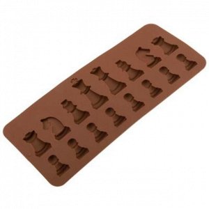 Форма силиконовая для шоколада (льда, мармелада) "Шахматы - 16 штук" 20,5х8,5см h1см, цвет - шоколадный (Китай)