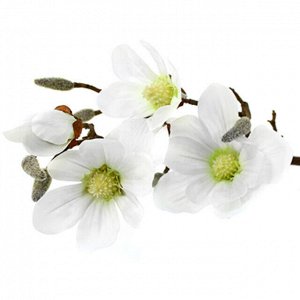 Цветок "Магнолия" 90см, белый, 3 цветка: 14см, 10см, 10см, 2 бутона (Китай)