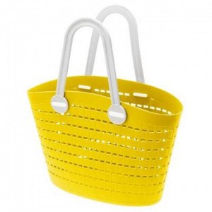 "Домашняя мода" Корзина-сумка пластмассовая "Береста" 30,5х10,5см h21см, мягкая, желтый, с длинными серыми ручками (h с ручками 34см) (Китай)