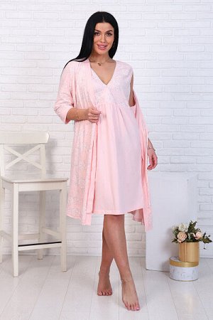 Пеньюар с сорочкой для беременных и кормящих мам, цветы, розовый (08520-15)