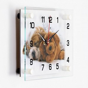 Часы настенные, серия: Животный мир, "Щенок и мишка", плавный ход, 20 х 26 см
