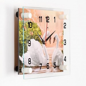 Часы настенные, серия: Животный мир, "Пара лебедей", 20х26  см