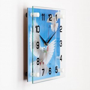 Часы настенные, серия: Животный мир, "Голуби", плавный ход, 25 х 25 см