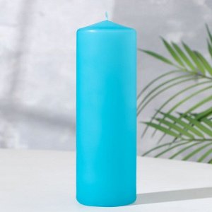 Свеча - цилиндр, 5х15 см, голубая лакированная, 14 ч