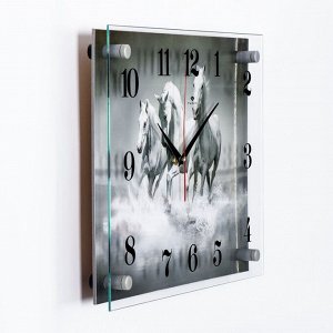 Часы настенные, серия: Животный мир, "Кони", плавный ход, 30 х 40 см