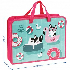 Папка с ручками А4 Мульти-Пульти ""Happy Pugs"", пластик, на молнии, 75мм