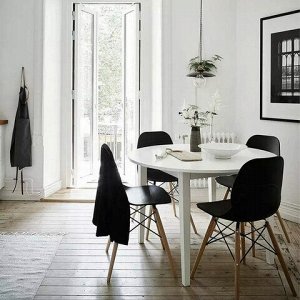 Стулья BRABIX "Eames CF-010", КОМПЛЕКТ 4 шт., пластик черный, опоры дерево/металл, 532631, 2033A