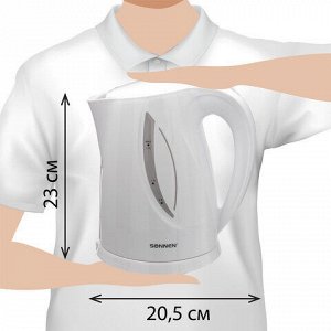 Чайник SONNEN KT-1758, 1,7 л, 2200 Вт, закрытый нагревательный элемент, пластик, белый, 453415