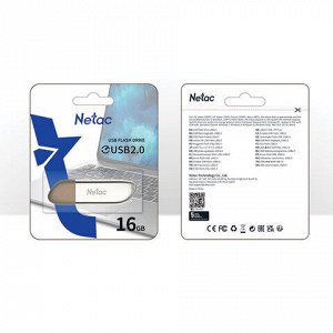 Флеш-диск 16 GB NETAC U352, USB 2.0, металлический корпус, серебристый, NT03U352N-016G-20PN
