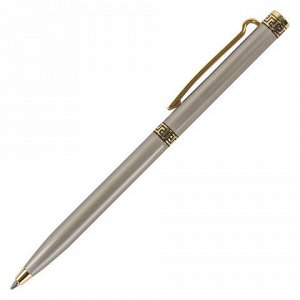Ручка подарочная шариковая GALANT "Brigitte", тонкий корпус, серебристый, золотистые детали, пишущий узел 0,7 мм, синяя, 141009