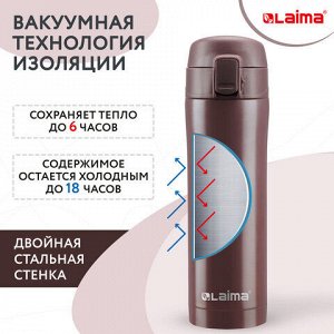 Термокружка 470 мл из нержавеющей стали SUS304, имперский коричневый матовый, LAIMA, 608082