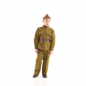 Костюм военного, гимнастёрка, ремень, пилотка, брюки, 8-10 лет, рост 140-152 см