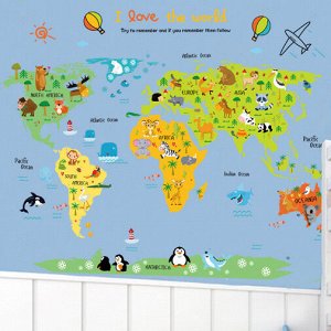 Виниловая наклейка Карта мира для детей