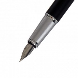 Ручки подарочные 2 штуки в кожзам футляре ПБ IM (перьевая и шариковая) черная/серебро