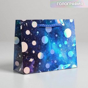 Пакет подарочный голографический «Космос», 15 × 12 × 5,5 см