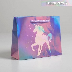 Пакет подарочный голографический «Unicorn», 15 × 12 × 5,5 см