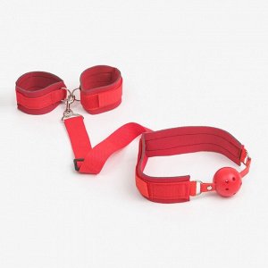 Кляп с наручниками Оки-Чпоки, регулируемые ремни, неопрен, стропа, PVC красный