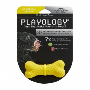 Playology двухслойная жевательная косточка DUAL LAYER BONE с ароматом курицы, маленькая, желтый