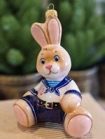 Елочная игрушка из стекла Зайчик Морячок