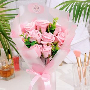 Премиальный букет из розовых мыльных роз, 11 шт
