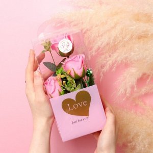 Мыльные розы в коробке, розовые, набор 3 шт
