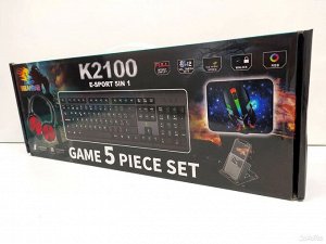 Комбо набор 5 In 1 Набор геймера ! Игровая клавиатура с мышкой, ковриком и наушниками K2100 russian version (русская версия)