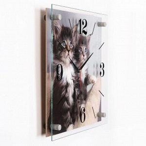 Часы настенные, серия: Животный мир, "Котята", плавный ход, 35 х 35 см