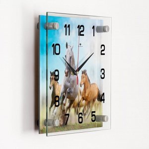 Часы настенные, серия: Животный мир, "Кони", 25х25  см