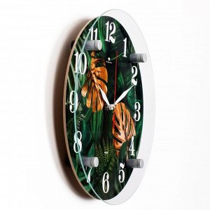 Часы настенные, серия: Интерьер, "Листья", плавный ход, d-30 см