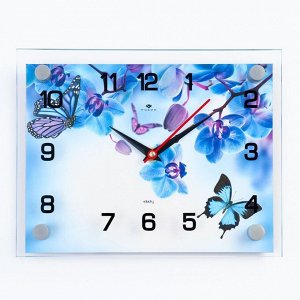 Часы-картина настенные, серия: Интерьер, "Фиолетовые Орхидеи и бабочки", 20 х 26 см
