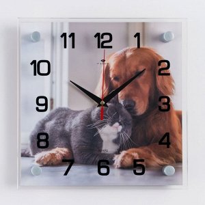 Часы настенные, серия: Интерьер, "Кошка с собакой", 25 х 25 см
