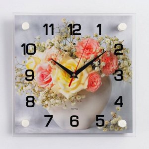 Часы настенные, серия: Интерьер, "Букет садовых роз", 25 х 25 см