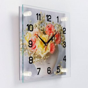 Часы настенные, серия: Интерьер, "Букет садовых роз", 25 х 25 см
