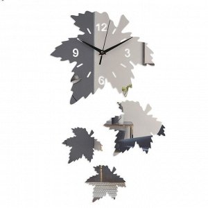 Часы-наклейка "Кленовый лист", часы 25 х 28 см, композиция 56 х 33 см, 1 ААА, серебро 9186827