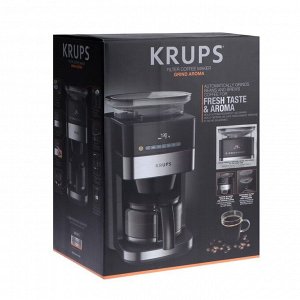 Кофеварка KRUPS KM832810, капельная, 1000 Вт, 1.25 л, чёрно-серебристая