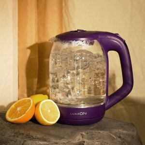 Чайник электрический LuazON LSK-1809, стекло, 1.8 л, 1500 Вт, подсветка, фиолетовый