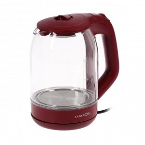 Чайник электрический LuazON LSK-1809, стекло, 1.8 л, 1500 Вт, подсветка, красный