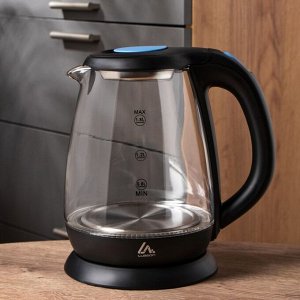 Чайник электрический Luazon LSK-1810, стекло, 1.8 л, 1500 Вт, подсветка, черный